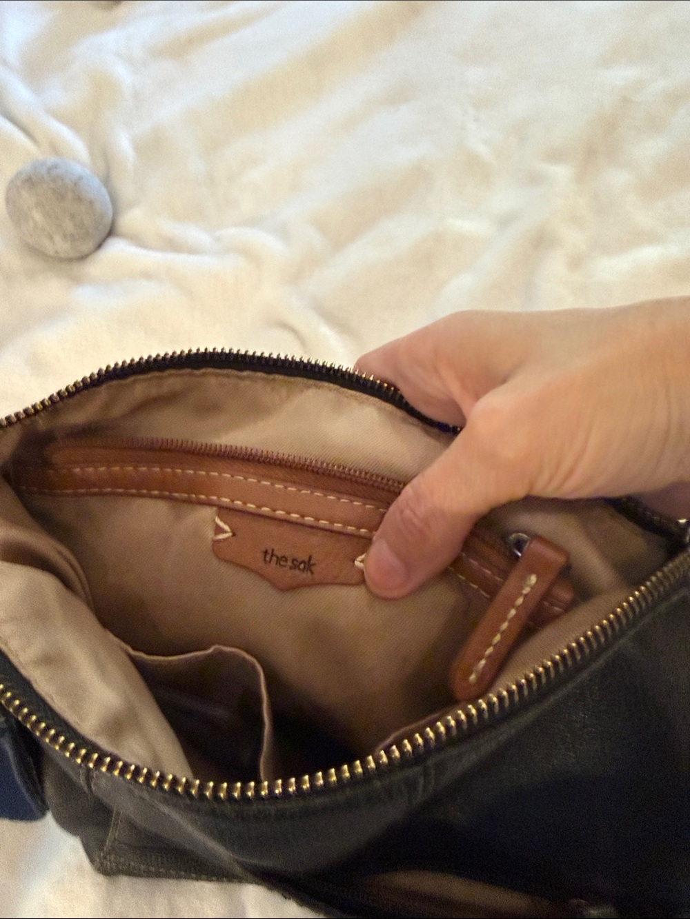 The Sak Black Leather Crossbody with Patterned Adjustable Strap - Picture 5 of 5